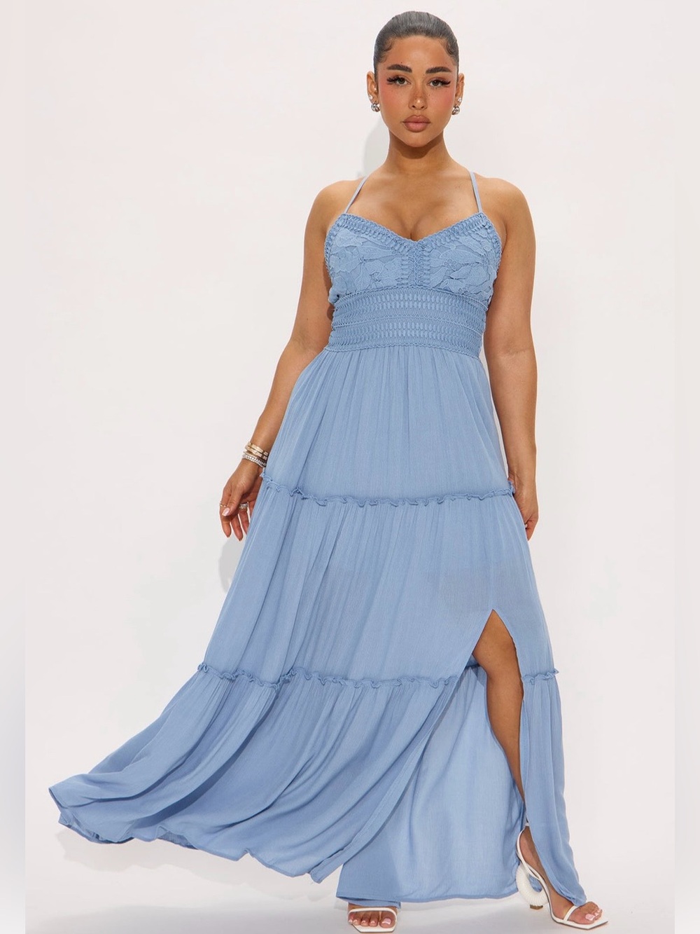 Light Blue Maxi Sundress with Lace Bodice